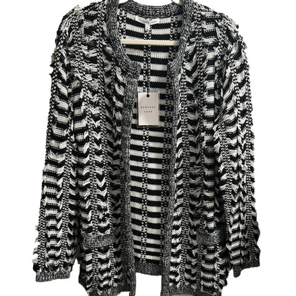 Endless Rose Black and White Striped Cardigan